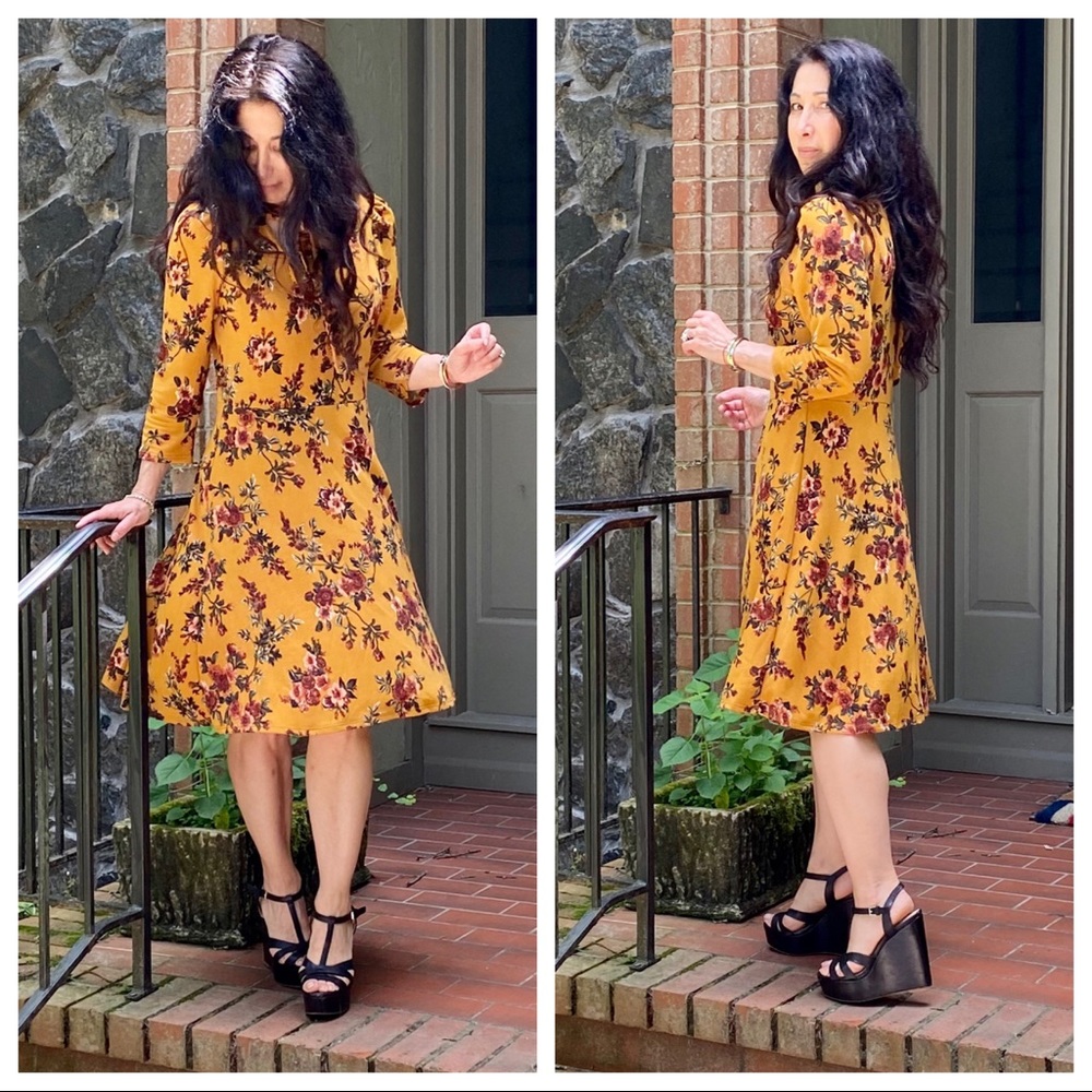BEAUTIFUL MUSTARD FLORAL TIE NECK DRESS - Picture 7 of 11